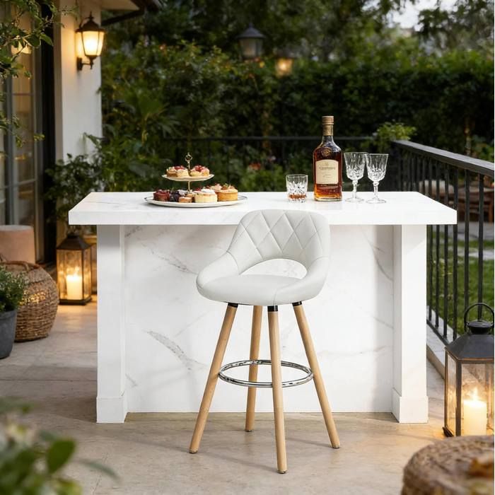 Tabouret de bar avec dossier en simili cuir - MEUNIQ - pieds en bois 100 kg blanc