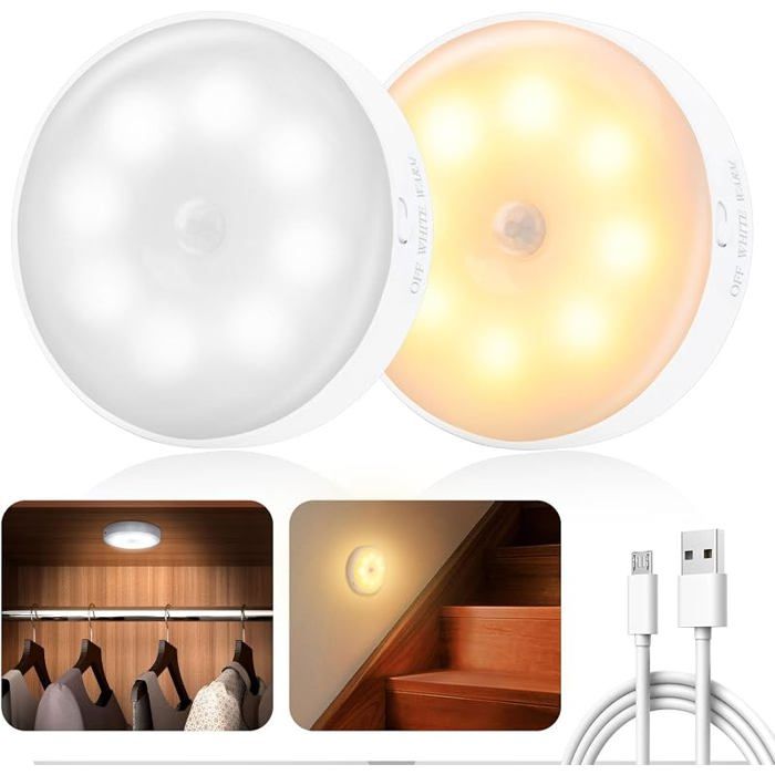 Lampe Détecteur de Mouvement Interieur Veilleuse LED Rechargeable 3 Modes écirage Lampe Led Sans Fil Lumière 2 ECLAIRAGE DE MEUBLE