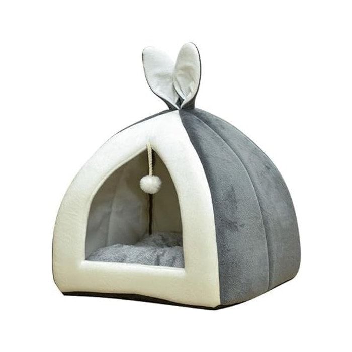 Panier / Couchage Animal - CHYUAN - Niche tente M - Oreilles lapin - Coussin amovible - Velours arctique gris