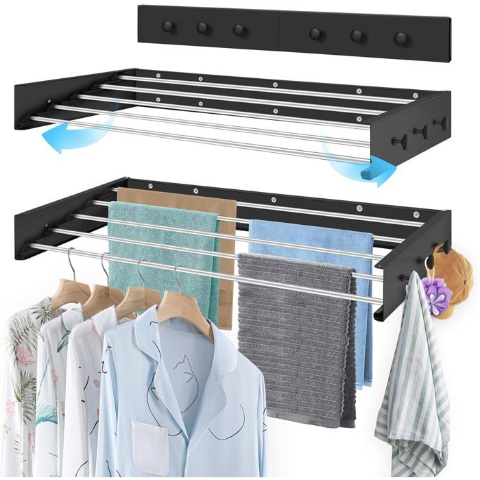 Étendoir À Linge Mural Extensible-80Cm-Noir[BI218]