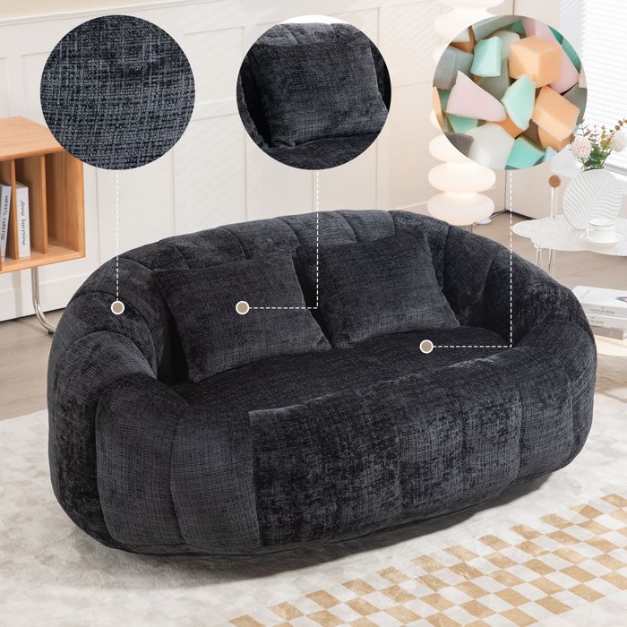 Ulsam Pouf Poire Confortable avec Deux Coussins 145 x 95 x 63 cm Lazy Canapé pour Salon Chambre Fauteuil Chenille Noir