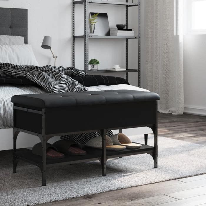 NEW Noir MEUBLE SIEGE - vidaXL - Banc à chaussures noir 82x42x45 cm bois dingénierie - Banc coffre - Pour maison（1parcel）3329079