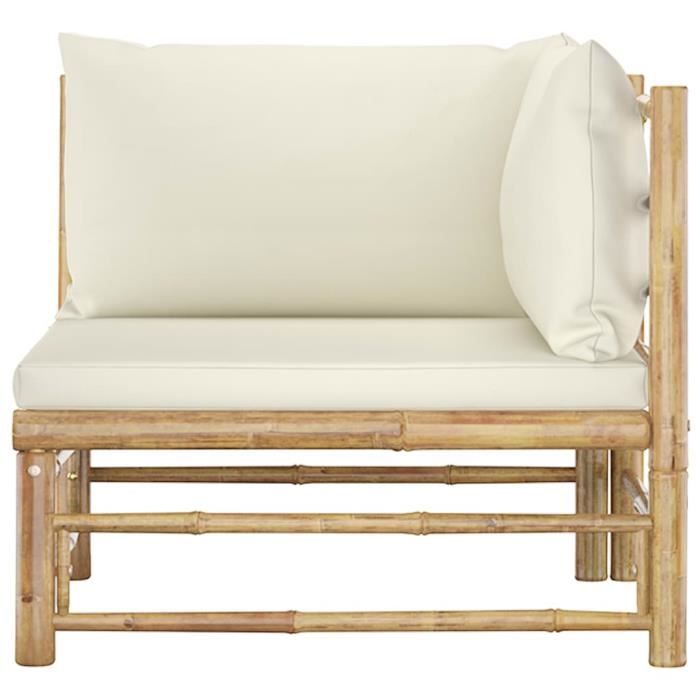 canapé d'angle de jardin avec coussins blanc crème bambou akozon7093452706517