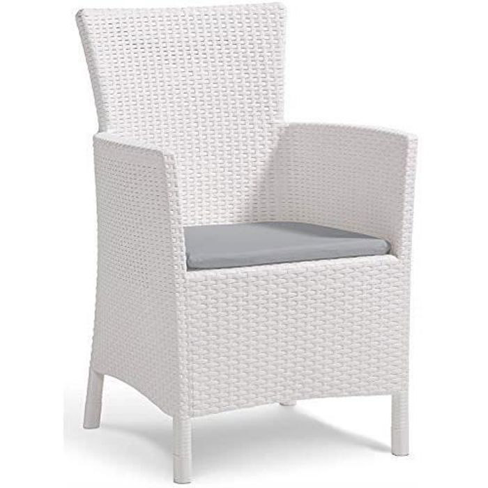 Fauteuil de salle à manger - ALLIBERT BY KETER - Iowa - Blanc - Aspect rotin - Élégant et confortable Fauteuil de salle à manger - ALLIBERT BY KETER - Iowa - Blanc - Aspect rotin - Élégant et confortable