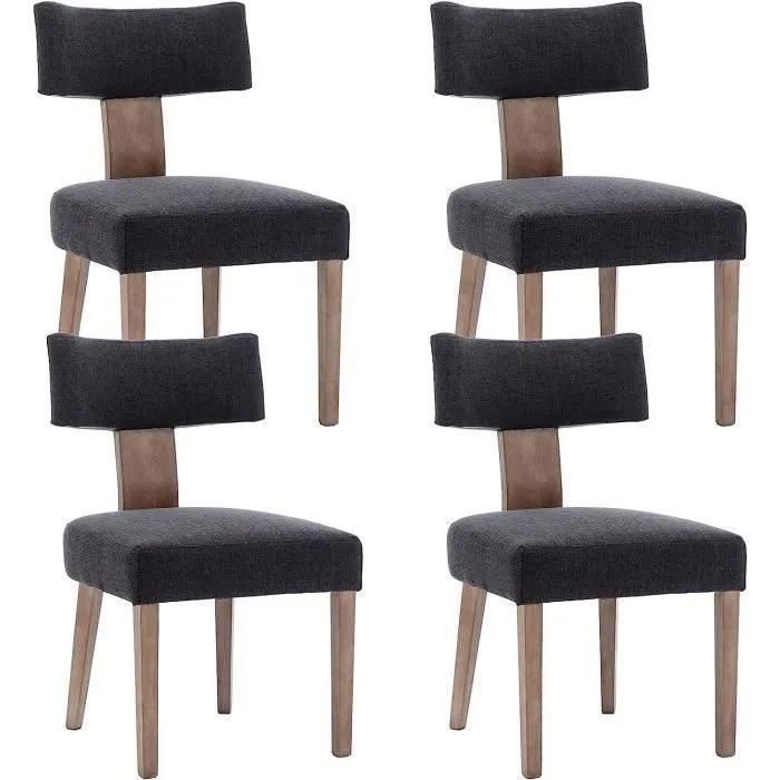 Wahson Lot de 4 Chaises de Salle à Manger en Tissu de Lin avec Pieds Bois Chaises de Salon Rembourrées Style Vintage Gris Foncé