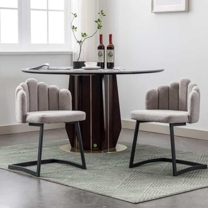 ensemble de chaises longues modernes – lot de 2 chaises de salle à manger en simili cuir d'agneau, gris