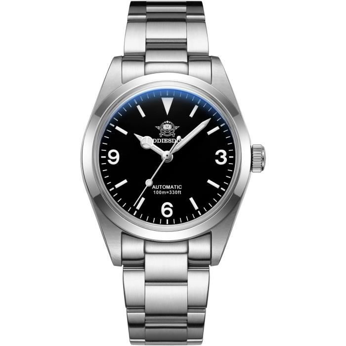 Montre Automatique Pour Homme 36 Mm Verre Saphir Cadran Noir Brillant Avec Bracelet En Acier Inoxydable Etanche A 100 Met p12438 Classique Achat vente montre Homme Adulte Acier Neuf Cdiscount