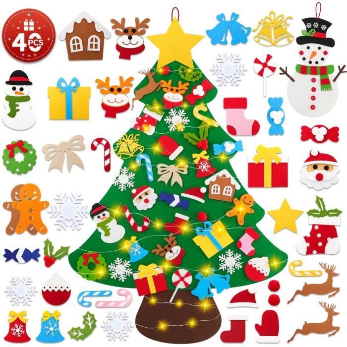 Sapin Feutrine Montessori Sapin De Noël En Feutre 1m à Décorer - Kit Avec 32 Ornements Et Guirlande LED - Enfant Et DIY Sapin Mural Diy