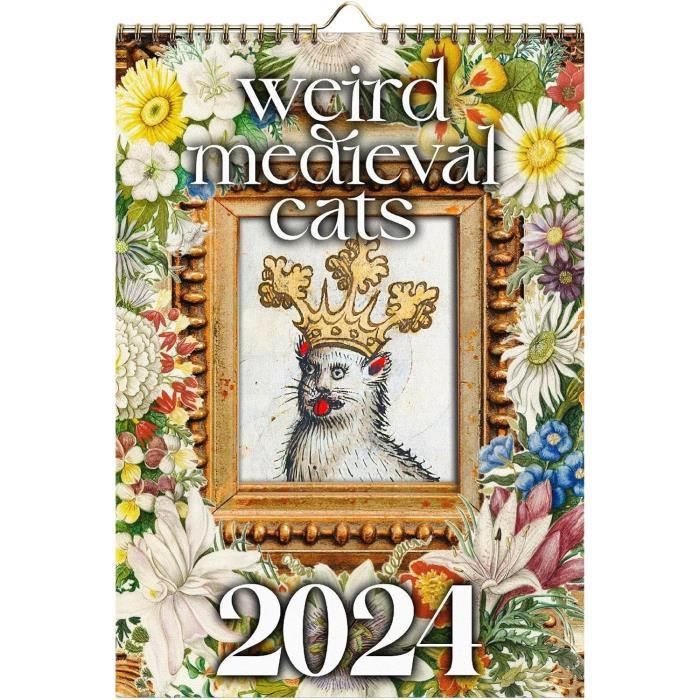 Weird Medieval Cats Calendar 2024, Calendrier mensuel amusant à