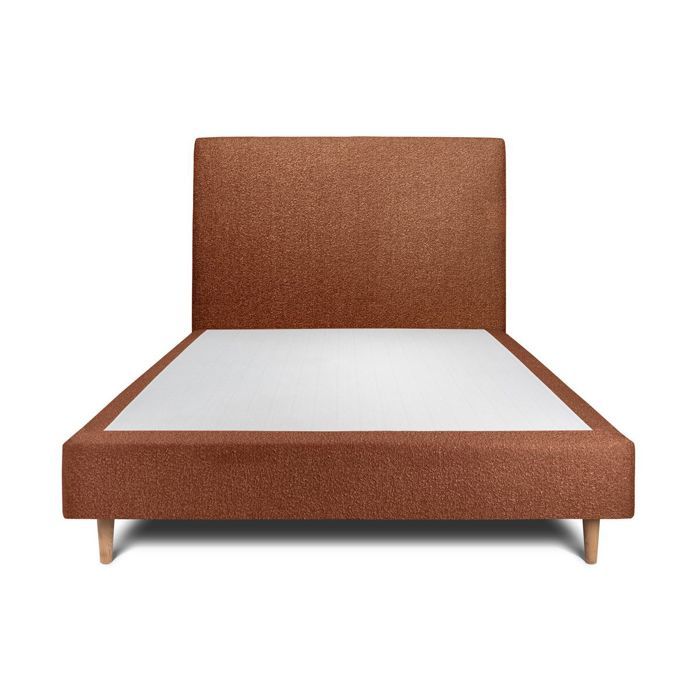 Lit 140x200cm avec tête de lit tapissier bouclette et sommier tapissier terracotta - Hauteur totale : 35cm