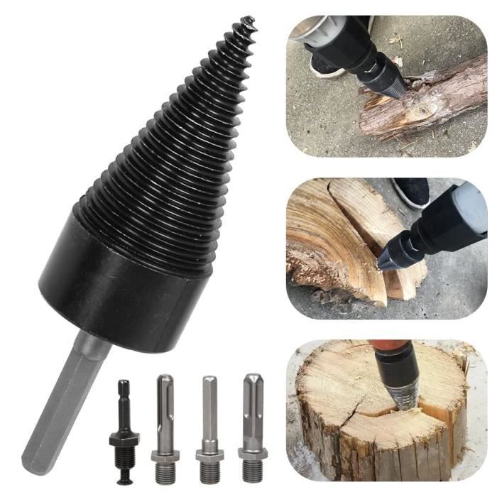 Lot De 4 Forets Fendeurs De Bois - Pour Perceuse, Tige Hexagonale - Acier Carbone, Revêtement Titane