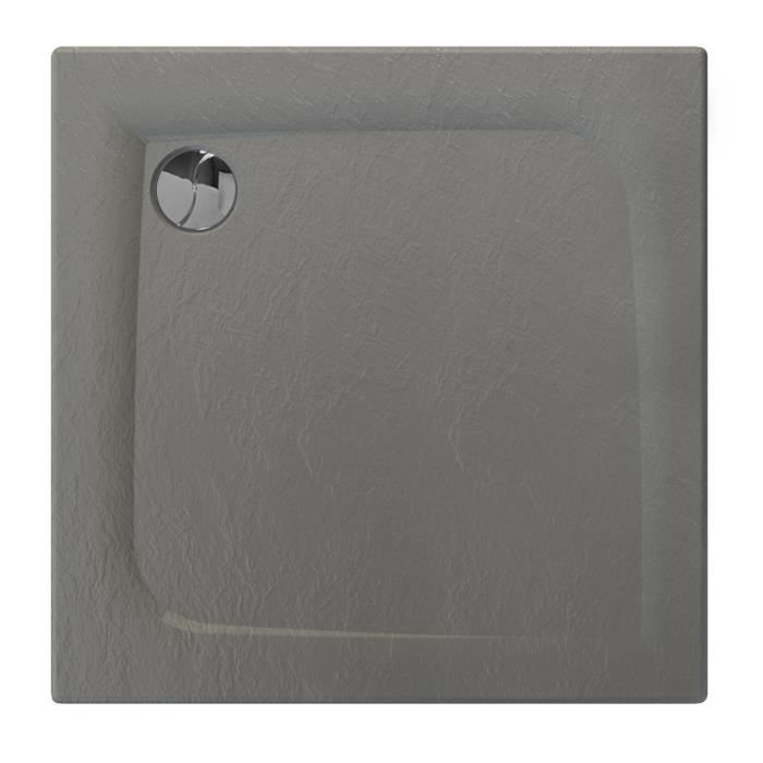 Receveur de douche extra-plat texture effet pierre MOONEO CARRE 80 x 80 cm gris
