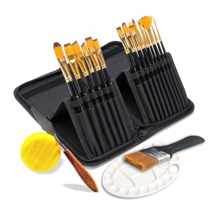ensemble de pinceaux dartiste professionnelle pour lhuile acrylique aquarelle artistes en nylon pinceau de peinture avec /éponges//couteau de peinture dans l/étui pour enfant pinceaux peinture 18