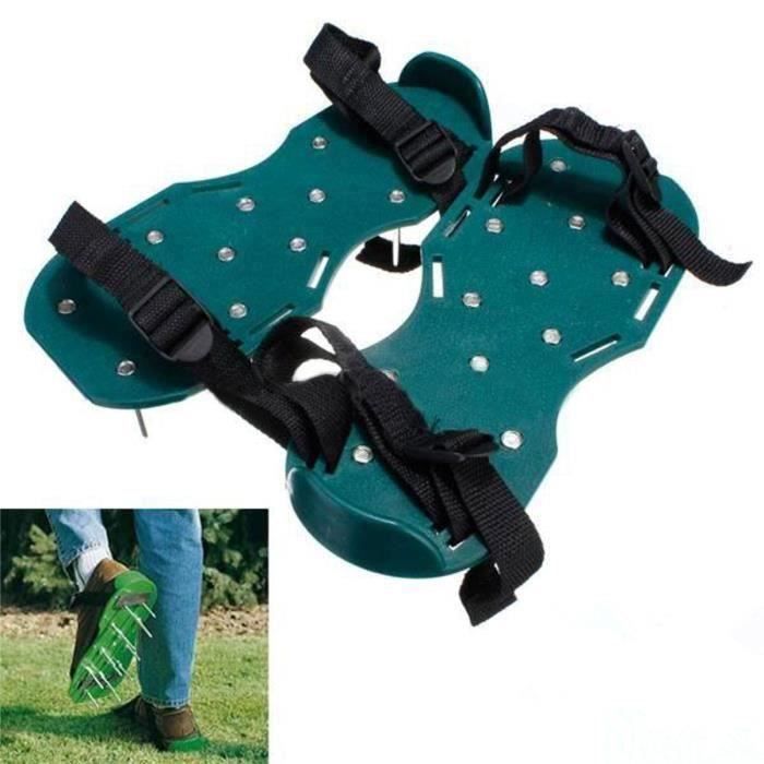 Sandales Aérateur Pour Pelouse - 26 Pointes Acier Inoxydable 4.5cm - Ajustables - Prêtes à L'emploi - Vert