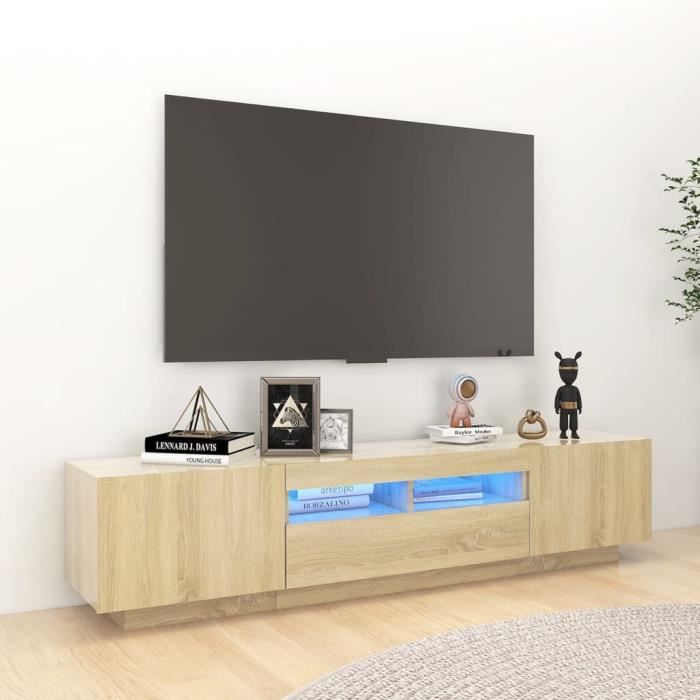 Meuble TV JILL - Banc TV - avec lumières LED - Contemporain Chêne sonoma 180x35x40 cm 6395