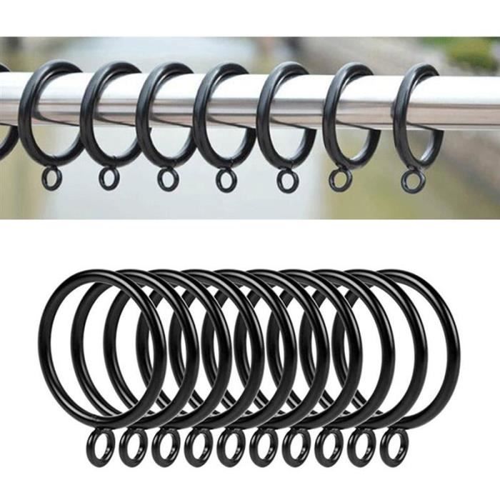 Lot De 24 Anneaux De Rideau WADY 50mm - Noirs Pour Tringle à Rideaux | Métal Résistant