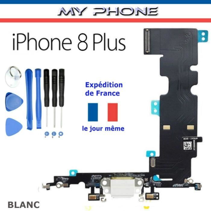***Connecteur de CHARGE pour APPLE IPHONE 8 PLUS BLANC + Microphone Dock Port micro USB Nappe Flex + Kit 8 outils