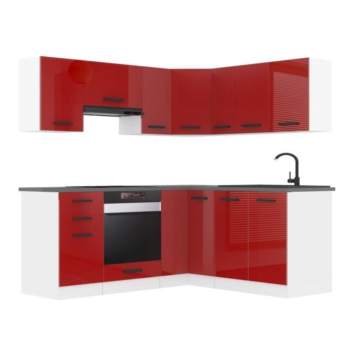 Cuisine Complète - B BELINI GROUP - Modèle SARAH - Rouge Très Brillant - Design Contemporain - 240x60 cm