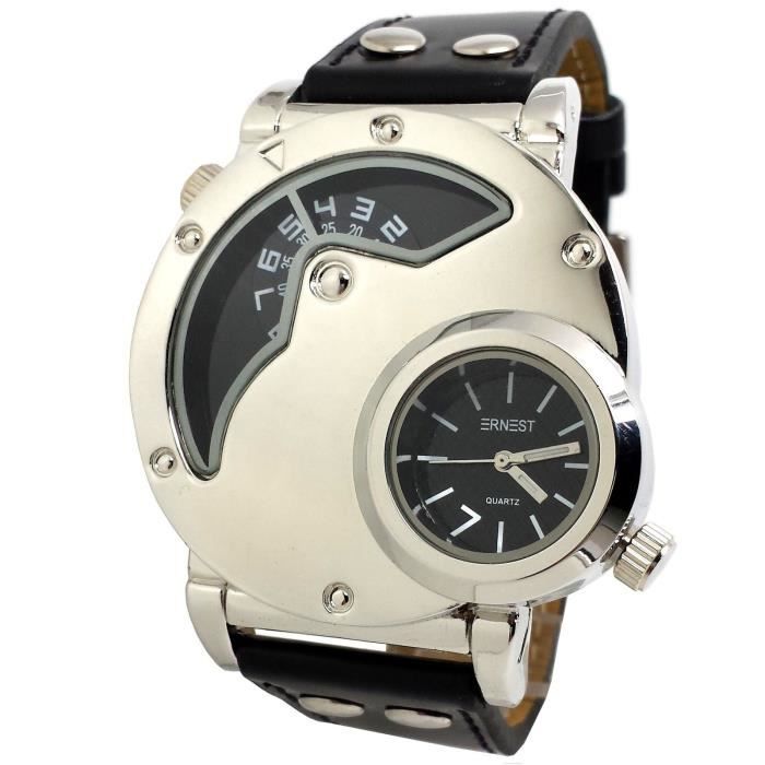 Mécanisme Apparent Montre Homme Semi Luxe MONTRE HOMME NOIR ARGENT