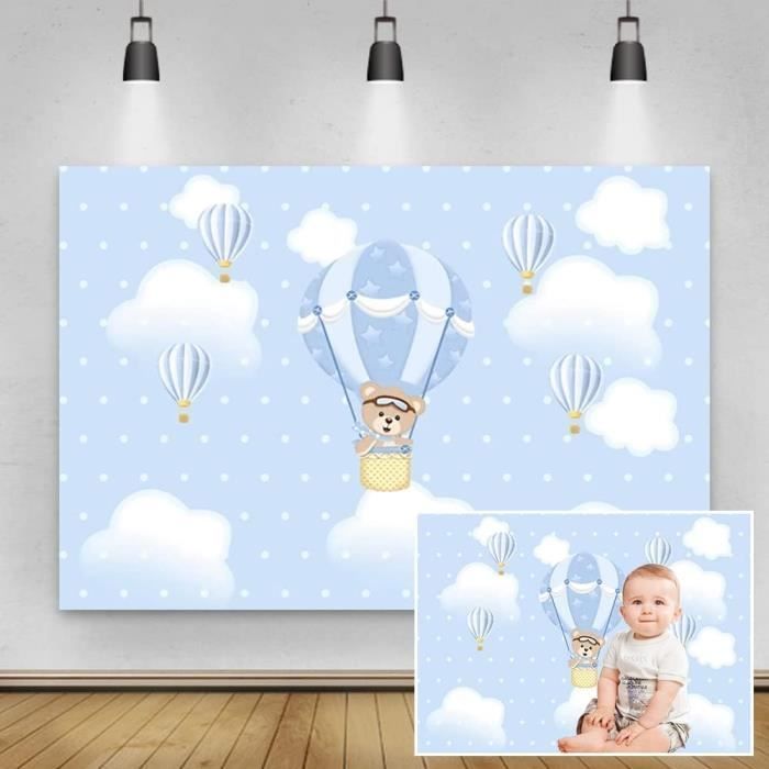Toile de fond Ourson Baby Shower Ballons Nuages Flottants Personnalisée LXX4-187