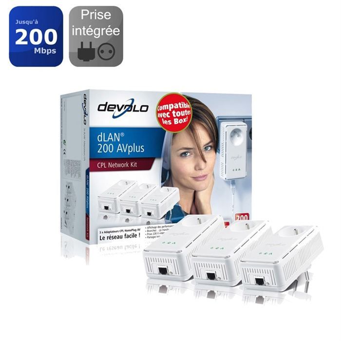 CPL DEVOLO 1200 DLAN, COMPATIBLE AVEC TOUTES LES BOX, 2 PRISES ET 2 FICHES RJ45