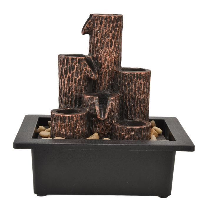 Fontaine à Eau De Bureau Relaxante Feng Shui Lumière LED - Noir 20,3 X 15,2 Cm