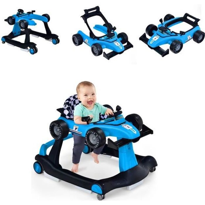 DREAMADE Trotteur Bébé Evolutif 3 en 1 Pliable avec Hauteur Réglable,  Musique et Lumière, Forme de Voiture, pour 6-18 Mois, Bleu - Cdiscount  Puériculture & Eveil bébé