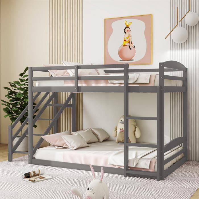 DRIPEX Lit superposé 90x200cm avec échelle pour enfants et adolescents, lit  d'enfant avec clôture,cadre de lit en pin massif,naturel - Cdiscount Maison