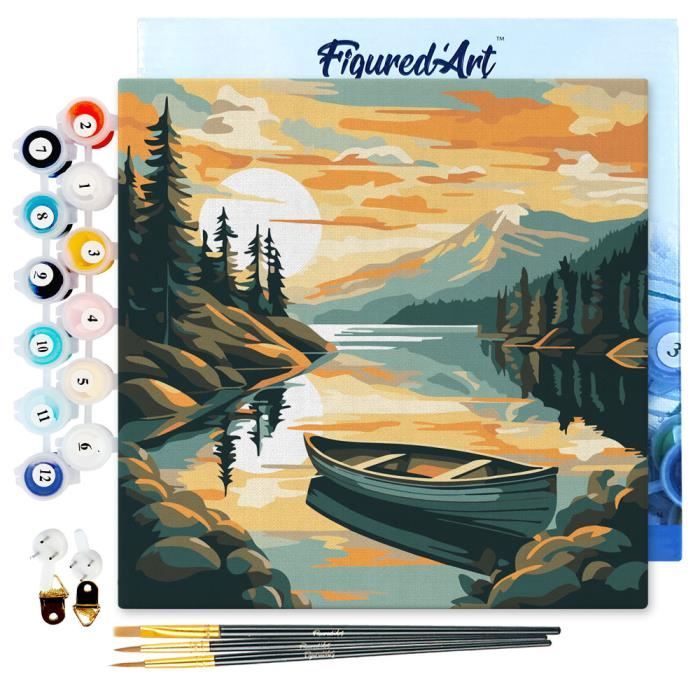 Kit Peinture Par Numéros Paysage Montagne Et Eau – 40x50 Cm – Toile Infroissable – Pinceaux Et Acryliques Inclus