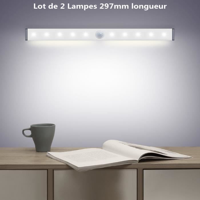 Détecteurs de Mouvement Lampe, Lumière Armoire 20 LED 297mm 2PCS Sans Fil Rechargeable par USB Aimanté 2 Modes d’Éclairage