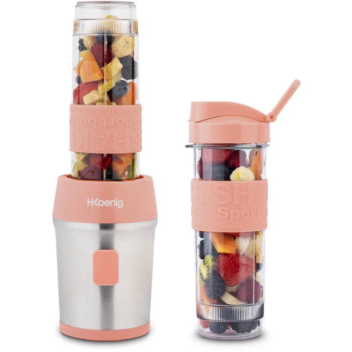 Mini blender - H.Koenig - SMOO10 - 300 W - 570 mL - Corail - 2 gourdes incluses