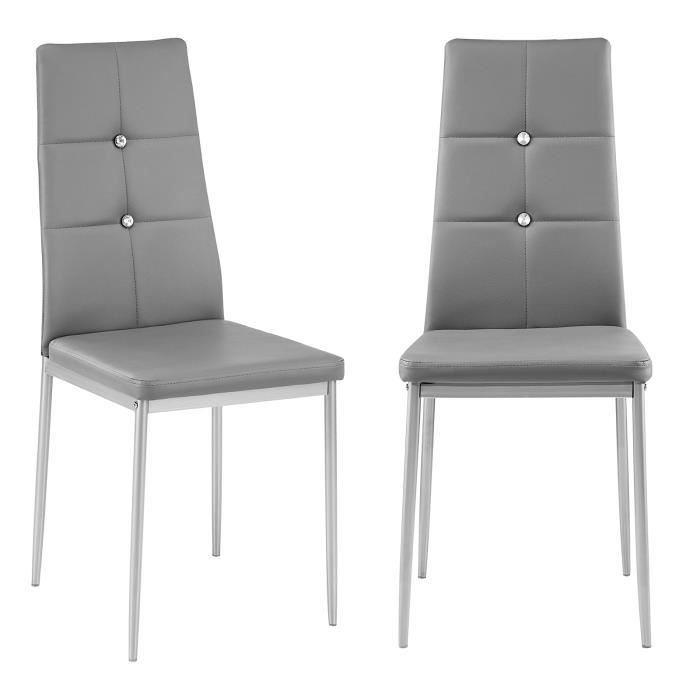 huole-lot de 2 chaises de salle à manger design moderne en acier dossier à strass gris / pieds en métal max.120kg