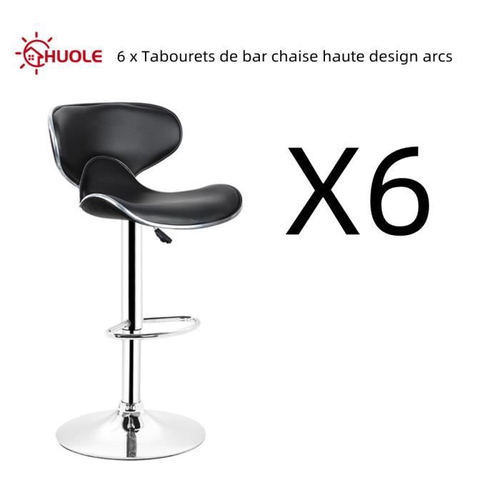 HUOLE 6 x Tabourets de bar chaise haute design arcs hauteur réglable avec dossier Noir H 85-105 cm
