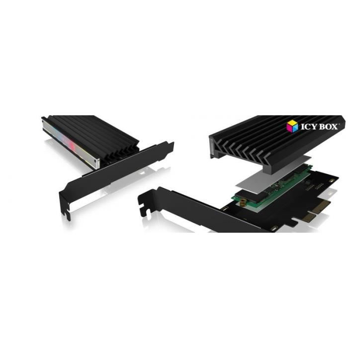 ICY BOX Carte PCI Express M.2 NVMe SSD vers PCIe 3.0 Adaptateur Refroidisseur Éclairage LED M-Key 2230 2242 2260 2280