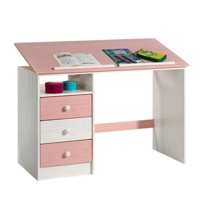 Bureau Enfant Ecolier Junior Kevin Pupitre Inclinable Avec 3 Tiroirs 1 Casier En Pin Massif Lasure Blanc Et Rose Achat Vente Bureau Bureau Enfant 3 Tiroirs Las Soldes Sur Cdiscount Des Le 20 Janvier Cdiscount