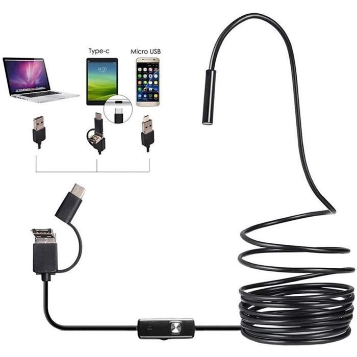 Endoscope USB Andoer 5m - Caméra Inspection 0.3MP, étanche IP67, 6 LED, Pour Smartphone Et PC