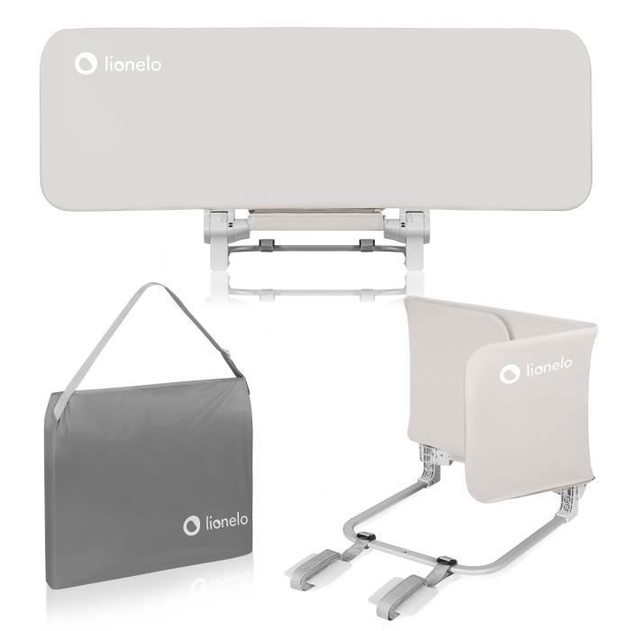 Barrière de lit bébé LIONELO Lora - 105 x 45 cm - Pliable - Cadre sûr et stable - Légère - Sac de transport - Beige