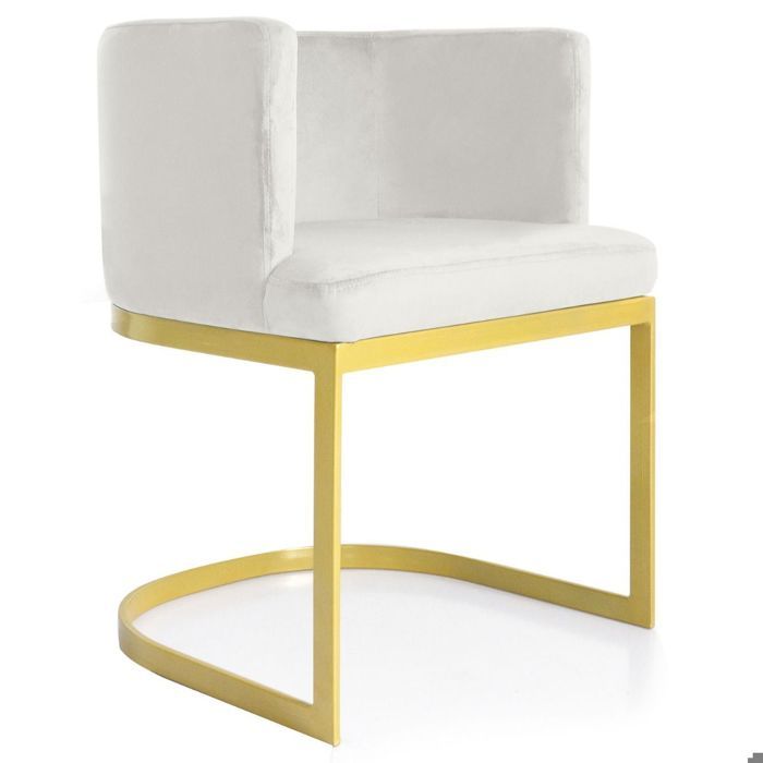MENZZO Chaise / Fauteuil Noellie Velours Blanc pieds Or - Chaises Salle À Manger