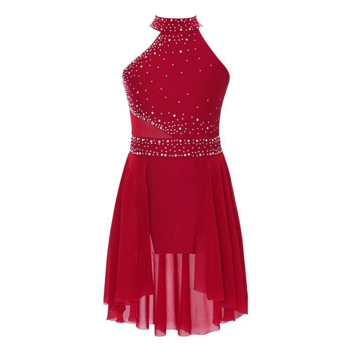 AISLOR Enfant Fille Robe de Danse Lyrique Spectacle Justaucorps Ballet Danse Classique à Paillettes Strass 6-16 Ans