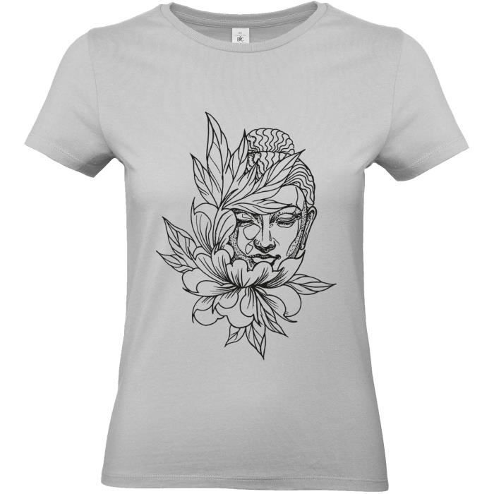 Kreamode T Shirt Femme Tattoo Buddha Lotus Tatouage
