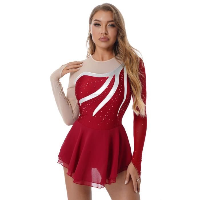 Iixpin Femme Robe Patinage Artistique Manche Longue Strass Brillant Leotard Gym Danse Spectacle S XL Cdiscount Sport
