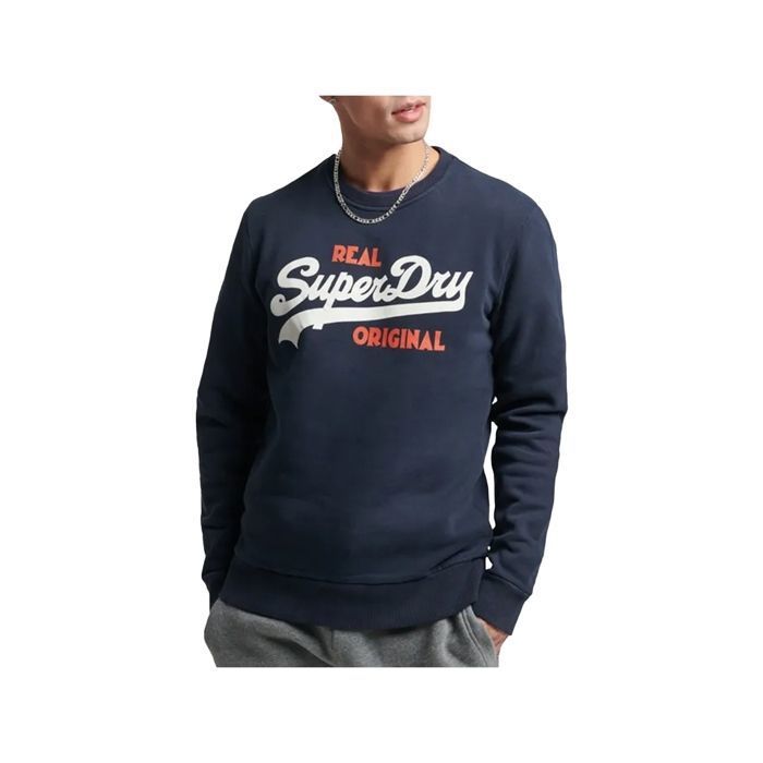 Sweat Superdry Homme Vintage logo Bleu Coton Authentique Vetement Superdry Homme