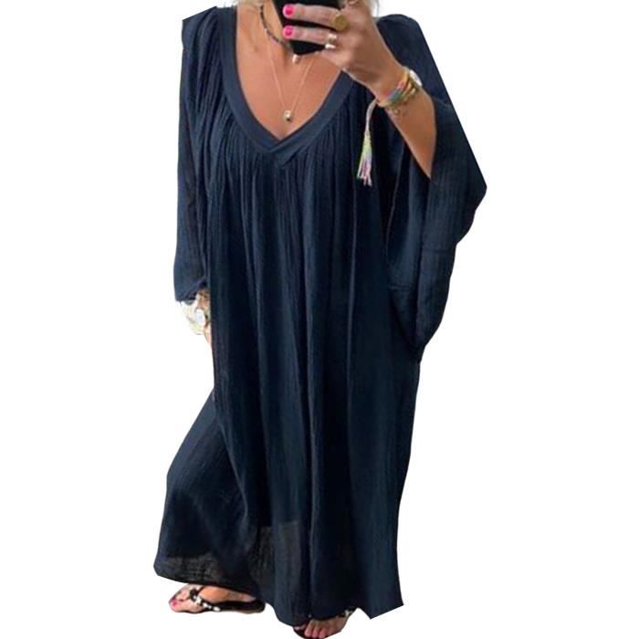ROBE Robe maxi femme habillage col en V robe maxi dete plissee a la mode style Black Black Cdiscount Pret a Porter