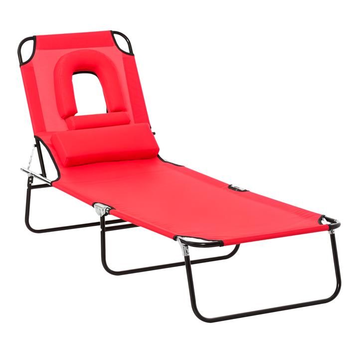 Outsunny - chaise longue - Acier - 187x58x36cm - Rouge