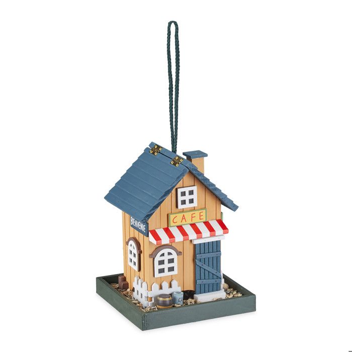 Comparer les prix de Relaxdays Mangeoire d’extérieur pour oiseaux, café en bois, à suspendre, HLP 23,5x18x18 cm, pour jardin & balcon, coloré