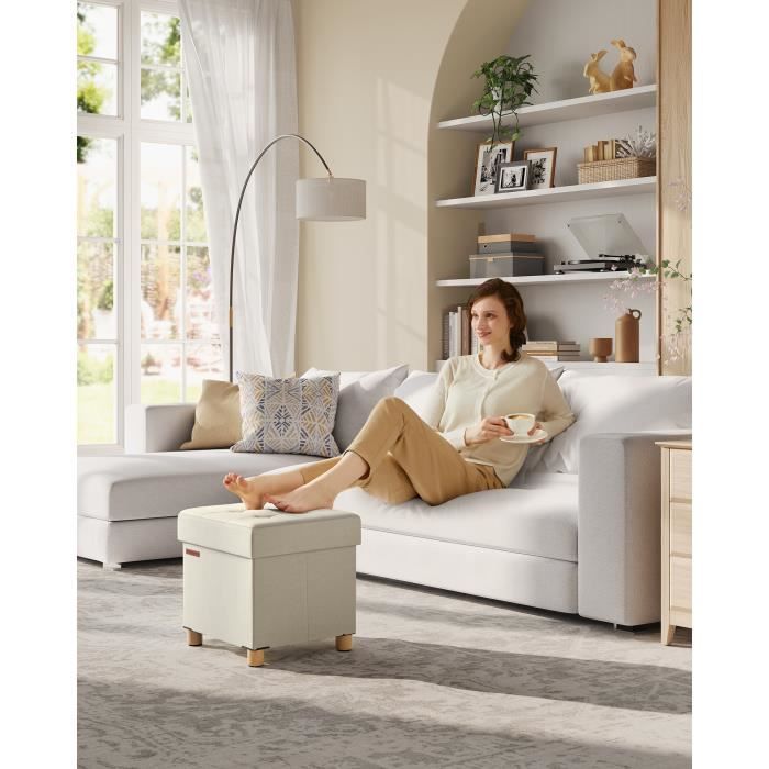 Pouf de rangement Pliable 38 x 38 x 40 cm Cube Charge jusquà 300 kg pour Salon Chambre Dortoir Blanc Crème