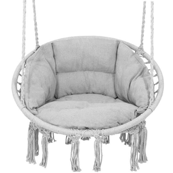 SPRINGOS® Hamac Chaise Fauteuil Suspendu Balançoire en Coton Coussin d’Assise Inclus pour Jardin Patio Loisirs -gris cendré