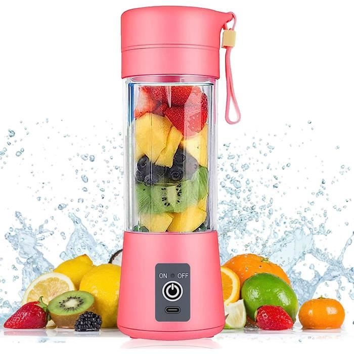 Mixeur Portable USB - 400ml - 6 Lames - Centrifugeuse à Fruits électrique Rose