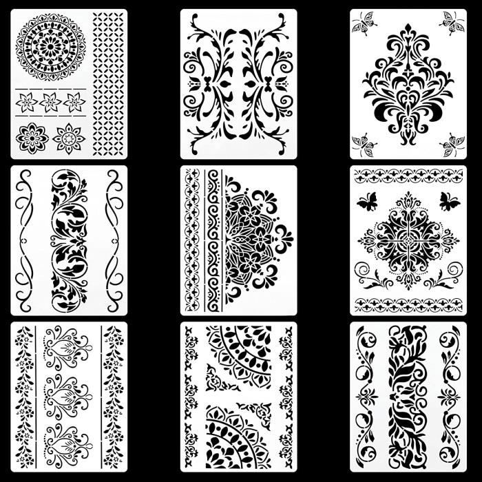 Kit 10 Pochoirs Mandala A4 Réutilisables - Pour Peinture, Décoration