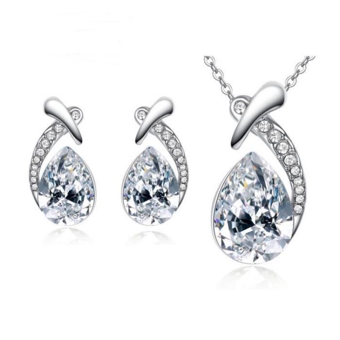 Parure Bijoux Goutte Cristal Swarovski* Blanc Plaqué Or Blanc 750 ... Parure Bijoux Goutte Cristal Swarovski* Blanc Plaqué Or Blanc 750 ...